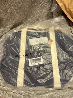 Victoria's Secret Navy Tote with Cream Straps